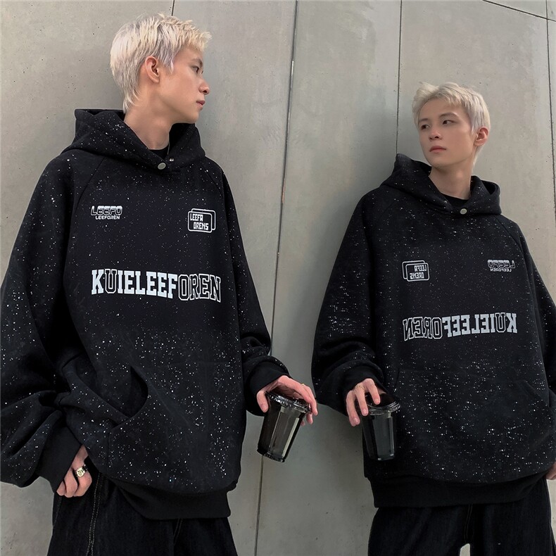 满天星连帽卫衣男春秋冬季2024新款美式拆牌宽松黑色上衣W109-P68,男装卫衣,电商C307