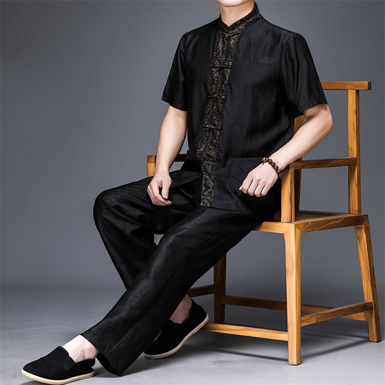 GBN8666夏季男式风唐装衬衫纯短袖爸爸装套装P600,男装民族服装,电商B360