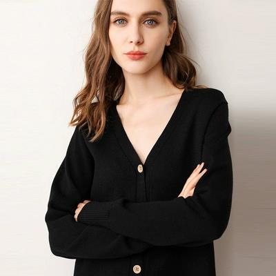 宽松外穿毛衣外套女外搭薄款春秋韩版百搭纯色V领图片