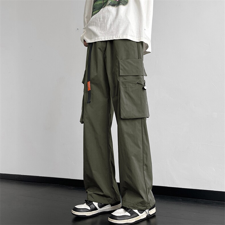 特批P35无差价2024秋季港风工装裤男自带腰带大码抽绳束脚裤K1229，男装工装外套，电商A001
