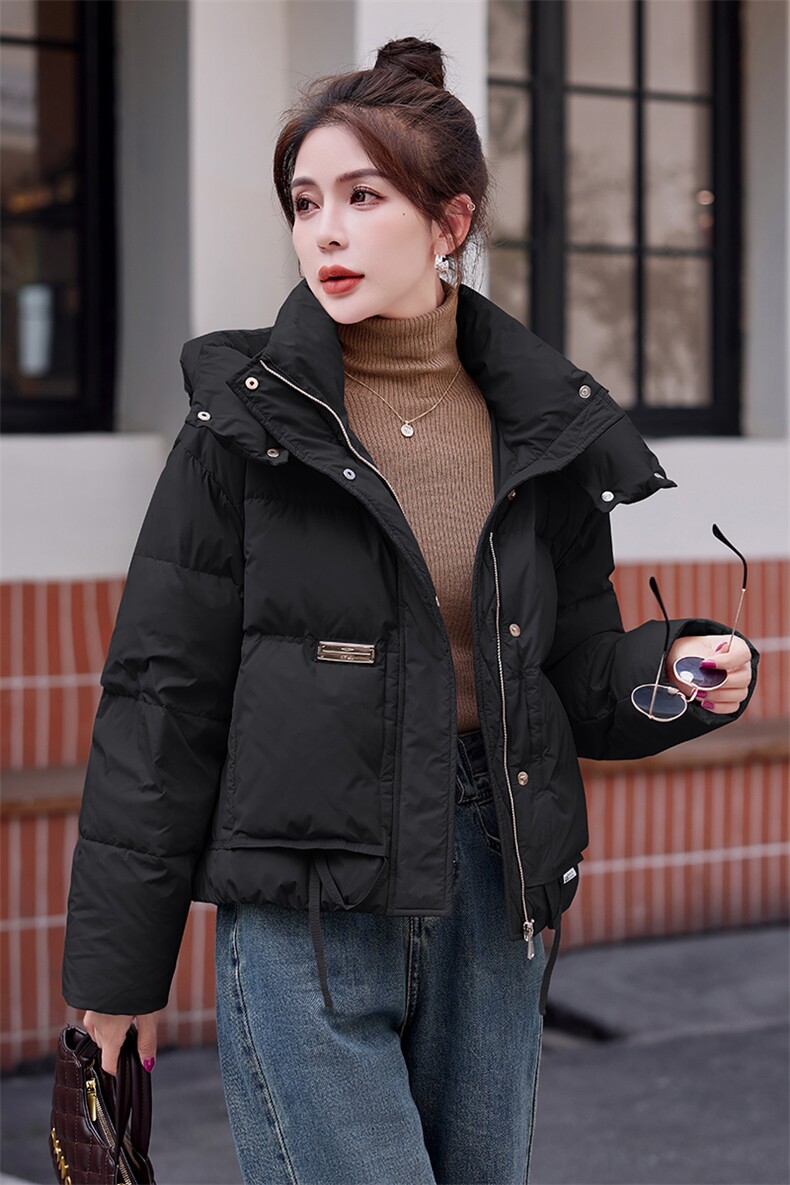 欧货连帽短款羽绒服女2024年冬季新款小个子白鸭绒面包服保暖外套,女装羽绒服,韩蜜菓