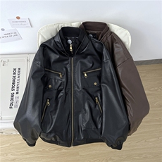 美式复古纹路PU皮衣夹克男女春秋机车服外套JK24-P90，男装夹克，星座308B-2