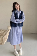 气质一整套穿搭马甲套装女2025春季新款休闲提花衬衫阔腿裤三件套，女装套装/套裙，2C206
