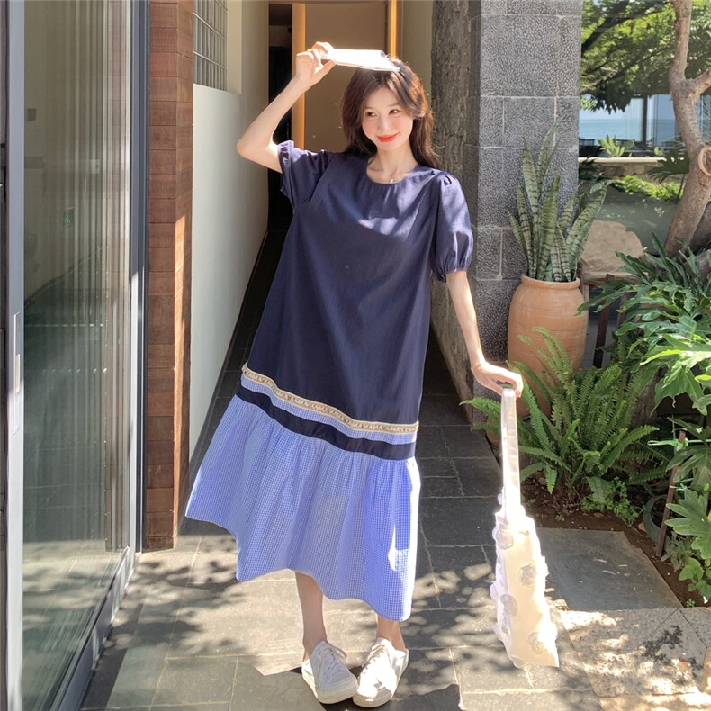 黑色泡泡袖轻熟风休闲显瘦t恤裙夏季新款设计感宽松气质连衣裙女,女装连衣裙,2D076