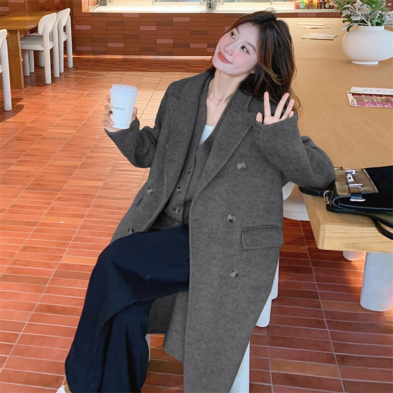 超好看高级感驼色马甲配双面羊绒大衣女秋冬中长款毛呢外套,女装羊绒大衣,浙宝305