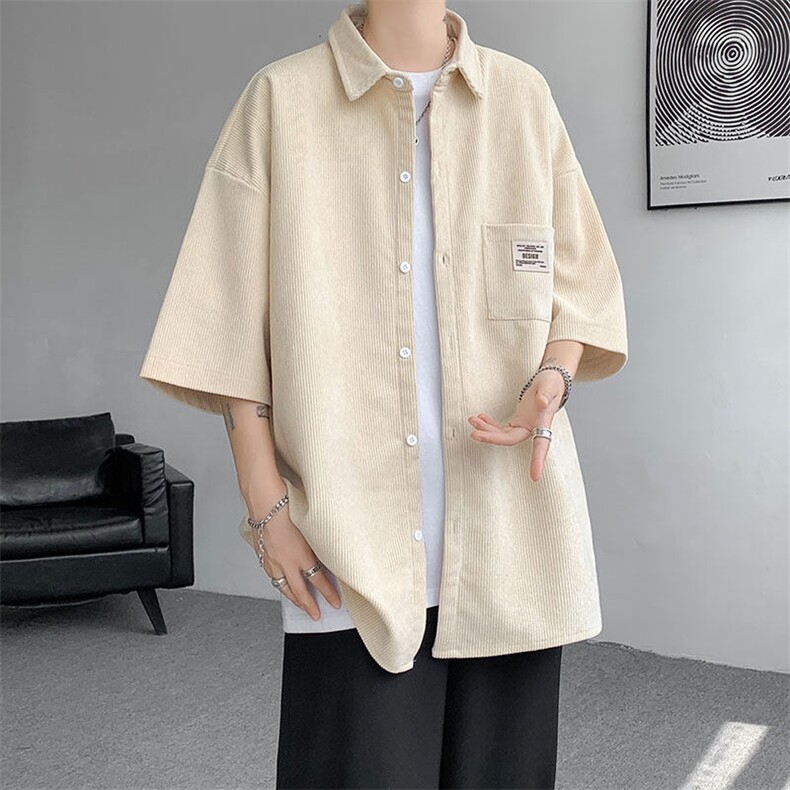 短袖衬衫男士夏季新款港风宽松大码灯芯绒衬衣CS005-P35，男装衬衫，星座214-3