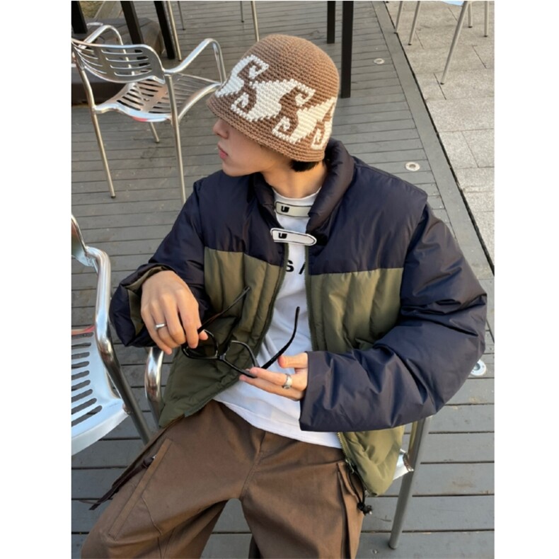 现货高质量拼接羽绒棉服男leanfit不规则棉衣，男装棉衣，星座910A