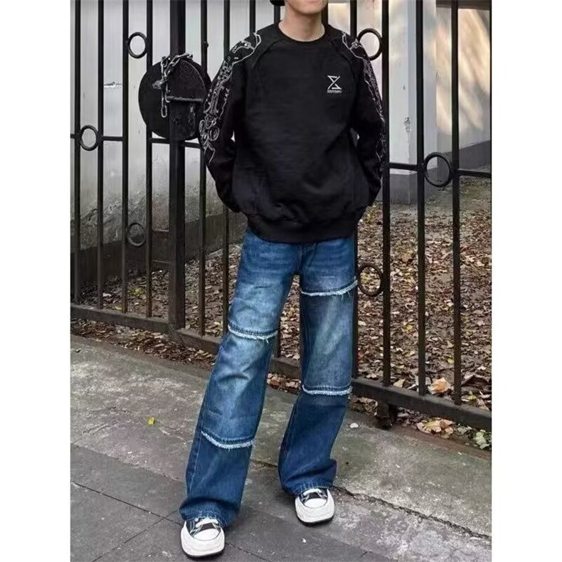 港风潮男秋冬新款牛仔裤潮高街潮流痞帅长裤NL6642-P45，男装牛仔裤，星座208-5