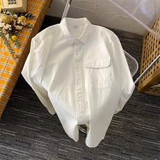 美式重磅工装衬衫男女长袖春秋cityboy口袋寸衫纯棉白色衬衣-S132，男装衬衫，星座601-2