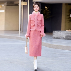 bao款现货2023新款冬装羽绒服套装白鸭狐狸毛领新中式羊绒套装，女装羽绒服，然然