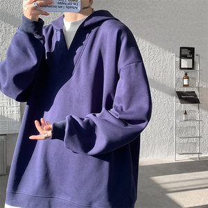 8XL-M叠穿假两件卫衣重磅连帽V领拼接套头衫宽松大码外套WY006P65图片