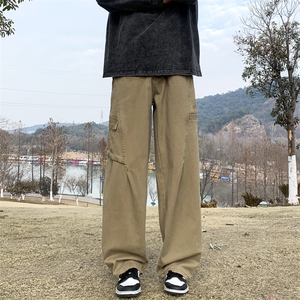 复古水洗阔腿纯棉工装伐木裤男女潮牌直筒宽松休闲裤子图片