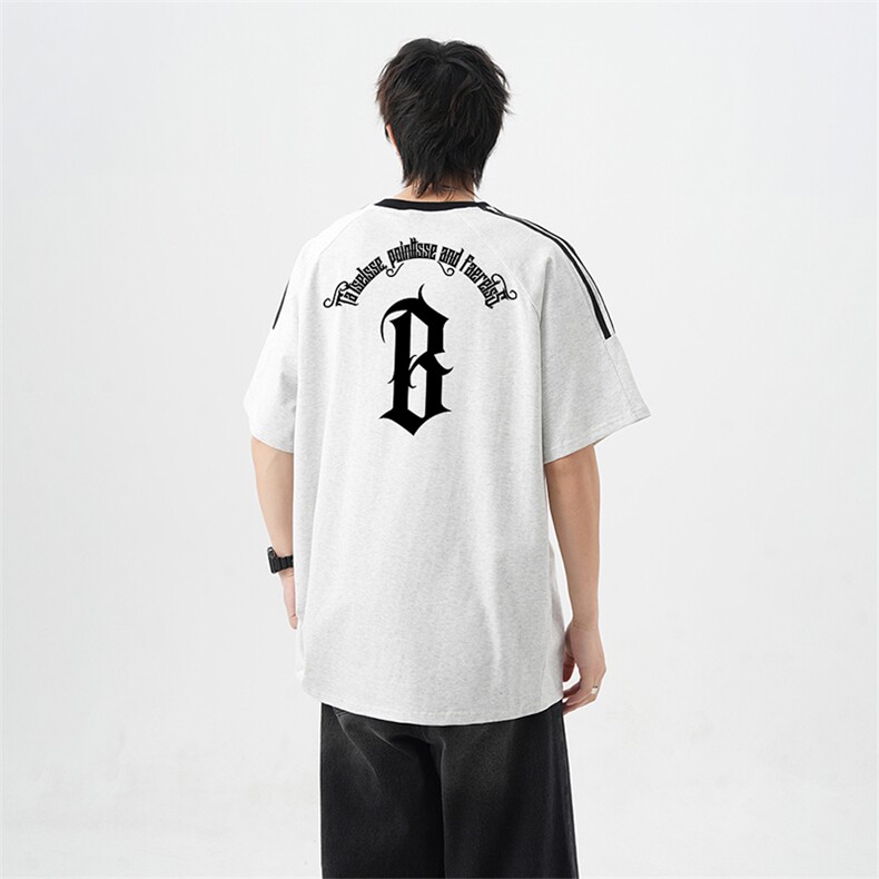 可48小时发货支持抖音得物来样二开重磅美式高街纯棉织带短袖T恤，男装T恤，电商A486