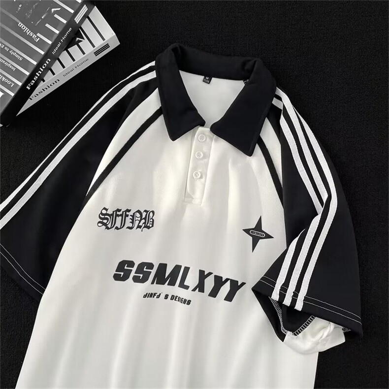 美式潮牌Polo衫重磅复古夏季痞帅宽松街头情侣同款短袖WB284-P38,男装T恤,星座412-3