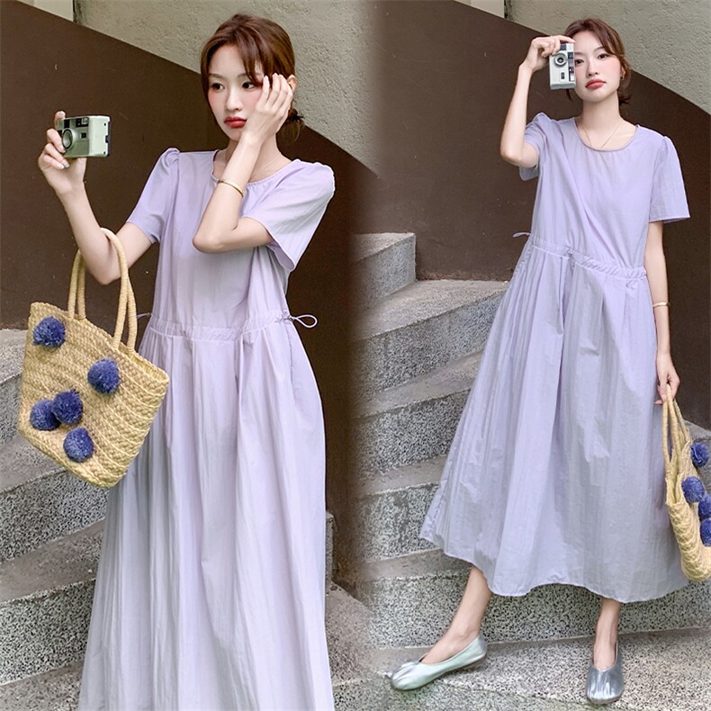 法式休闲收腰淡紫色连衣裙女夏2025新款独特洋气显瘦漂亮甜美长裙,女装连衣裙,2C256