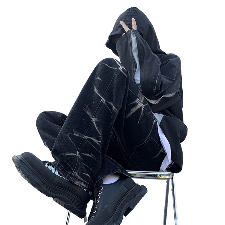 2023早春美式高街重工艺水洗直筒扎染牛仔裤货号K686P60,男装牛仔裤,电商A063