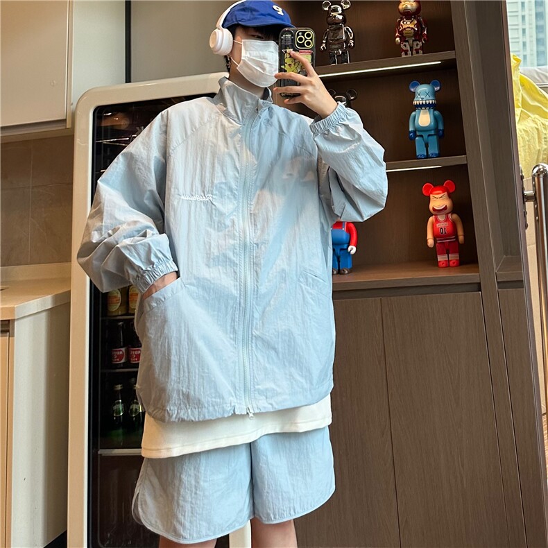 抖音品质-夏季防嗮套装高街宽松休闲透气防嗮服HJY30-P80,男装休闲套装,星座808A-1