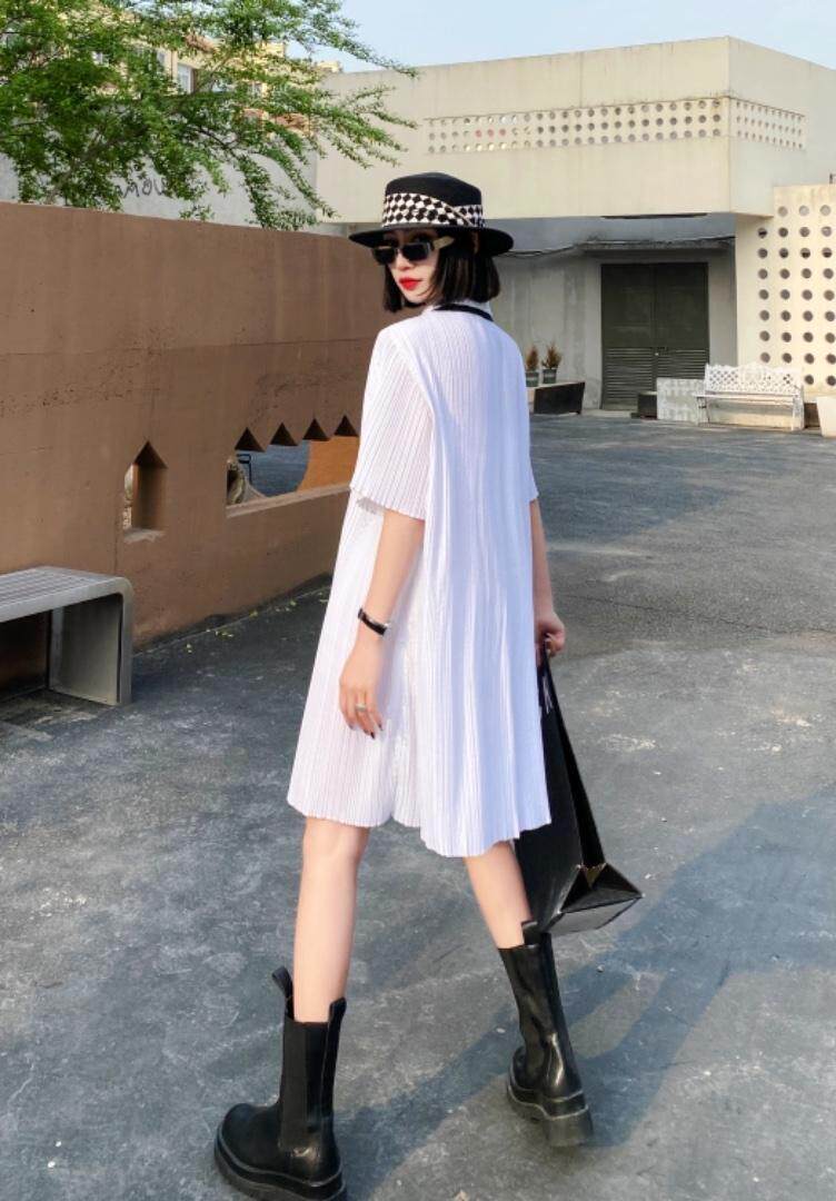 夏新款，真二件套西装领压皱连衣裙，女装西装，名莹