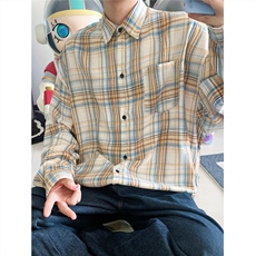现货~格子大码长袖衬衫C5887/特P20黄白格，男装衬衫，电商A094