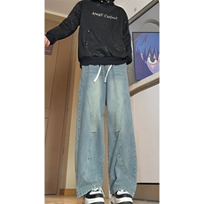 水洗弯刀牛仔裤男2025春季新款拼接设计感直筒裤子-A1427TP48控88，男装牛仔裤，电商B241