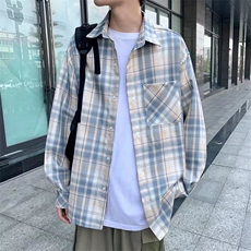 长袖衬衫男港风日系格子衬衫C0003P32，男装衬衫，星座1116-2
