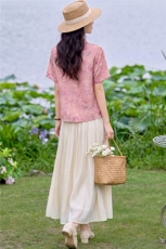 现货2026年夏季新款中式时尚两件套装女小衬衫T恤加纱幕半身裙女，女装套装/套裙，璐依舞
