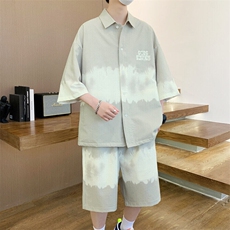 夏季港风衬衫渐变短袖套装青少年韩版时尚潮流裤子衬衫男两件套，男装T恤，星座1206（原A206）