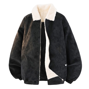 现货冬季美拉德毛领雾面PU皮棉服加绒加厚保暖百搭设计款情侣棉衣图片