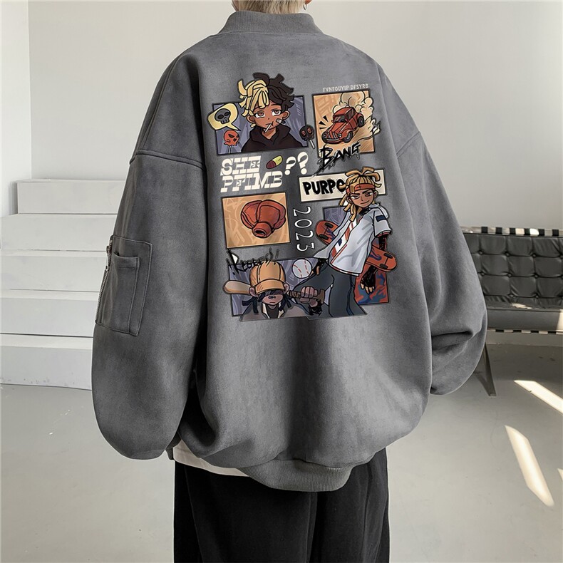 24春秋款美式复古麂皮绒飞行棒球服男女夹克外套JF3138-P80控108,男装夹克,电商B370