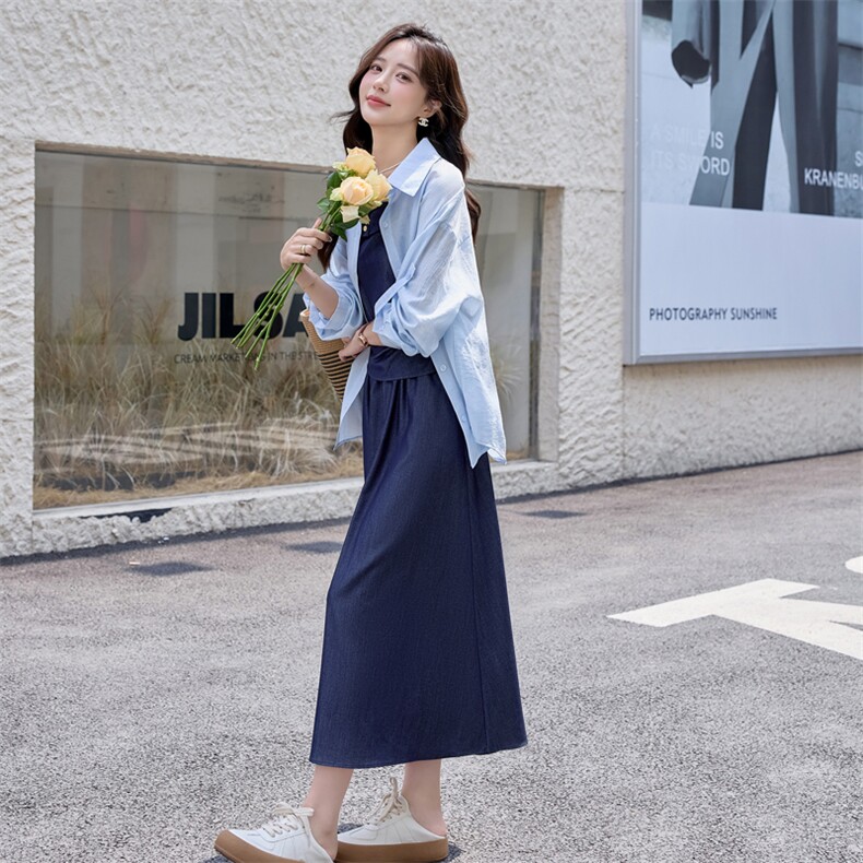 时尚气质休闲套装女早春长袖衬衫吊带半裙小众三件套潮,女装套装/套裙,韩蔻秀