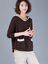 卫衣/绒衫2021年秋季连帽长袖时尚套头休闲纯色百搭，女装卫衣/绒衫，深水步