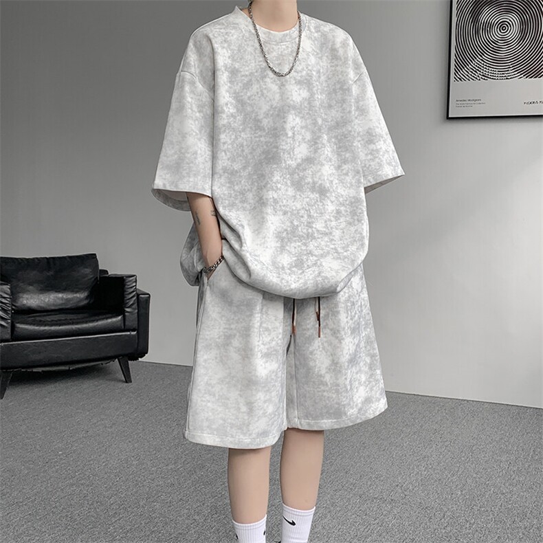 8XL-M青少年扎染短袖t恤休闲运动套装男生夏季宽松大码TZ38001P55，男装T恤，电商B312