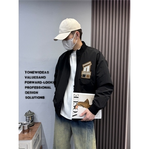秋季新款美式贴标刺绣棒球服夹克男士潮牌修身时尚痞帅飞行服外套图片