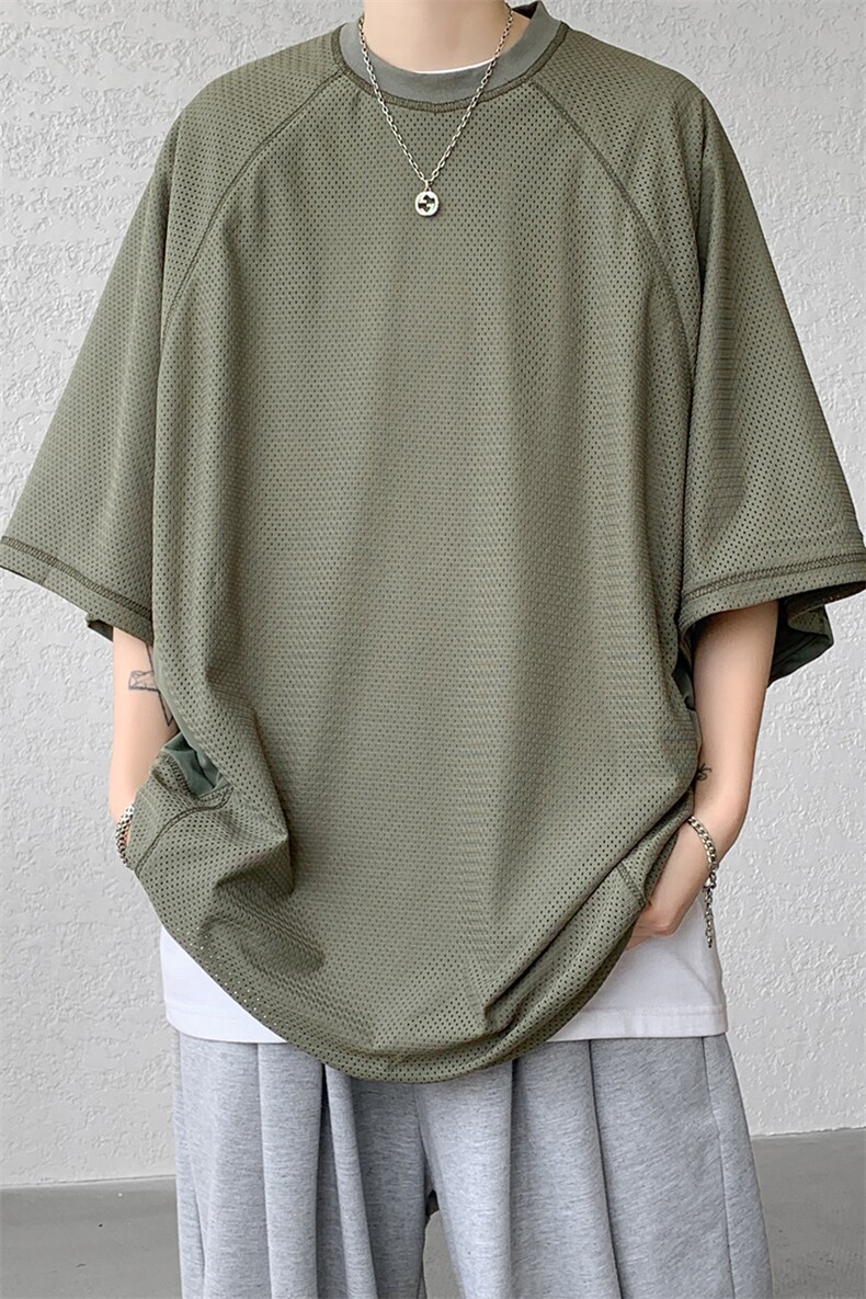 8XL-M特大码日系复古山西速干镂空拼接短袖T恤上衣男DX319P50,男装T恤,电商D206-1