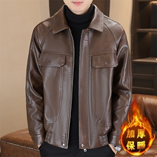 秋冬加绒加厚男士休闲翻领潮流皮衣外套夹克PY801-P105，男装夹克，星座310B-3