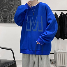 华夫格卫衣圆领卫衣男大码长袖t恤男外套HW76260-P30加绒款-P40，男装卫衣，电商A040