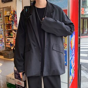 春秋气质两粒扣纯色宽松西服男青年潮流外套休闲小西装图片