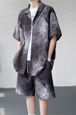 ！2026夏季新款男士水墨印花短袖衬衫套装衬衣CSTZ003特P55，男装衬衫，电商B220