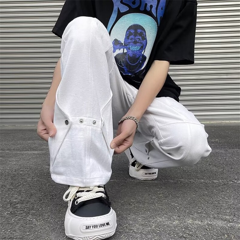 美式vintage高街微喇叭牛仔裤男潮牌复古直筒设计感vibe裤子图片
