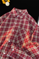 衬衣男春季新款港风宽松大码磨毛格子长袖衬衫CS530-P38，男装衬衫，星座214-3