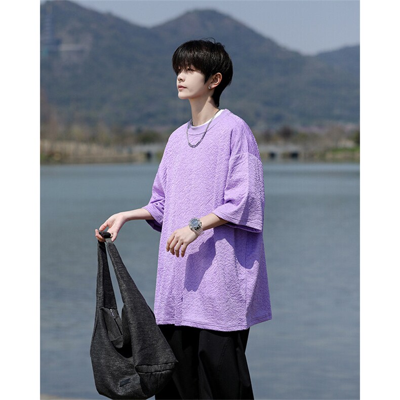 8XL-M特大码短T恤泡泡袖肌理感冰丝短袖衬衫上衣五分袖DX322P25,男装T恤,电商D206-1
