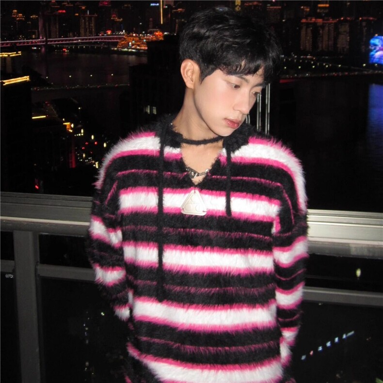 【有货】DMY9537-P60美式复古撞色条纹毛衣外套男潮高级感针织衫图片