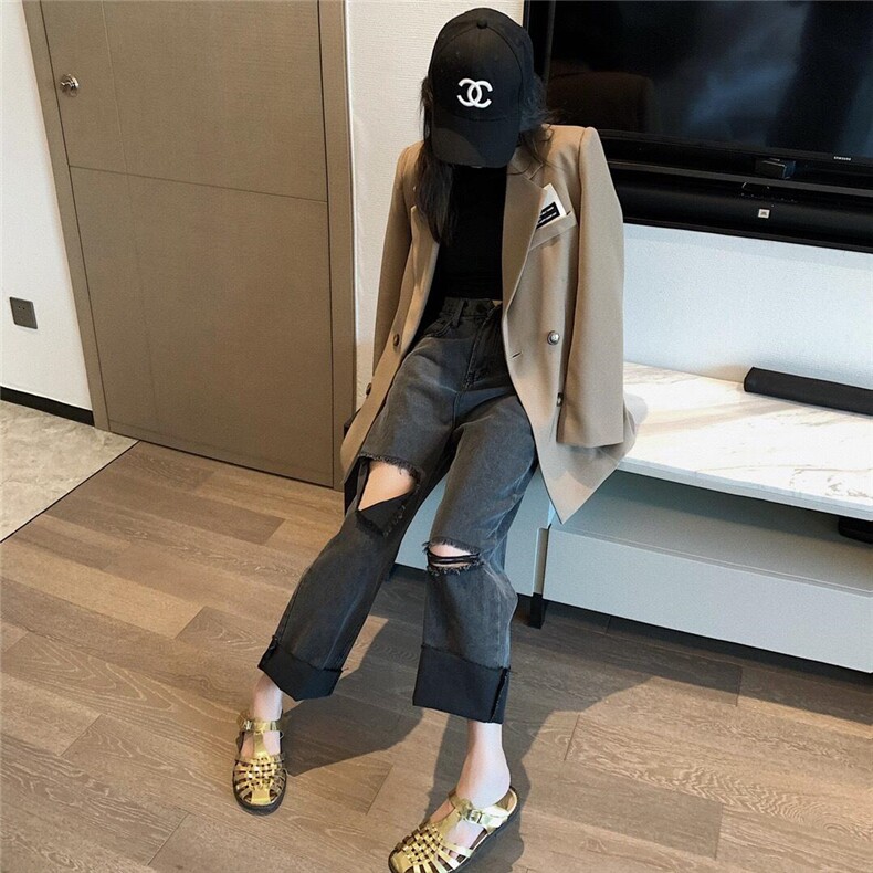 破洞牛仔裤，女装牛仔裤，XTZ style