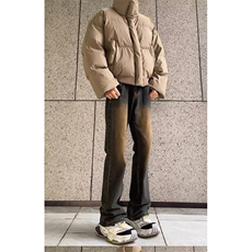 现货5W件冬季三防重磅硬挺boxy短款羽绒立领PU皮棉衣外套加厚棉服，男装棉衣，电商A443