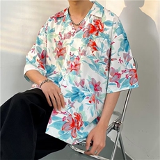 日系五分袖春夏季新款衬衫潮流慵懒男方领宽松型衬衫C1320P30，男装衬衫，星座1116-2