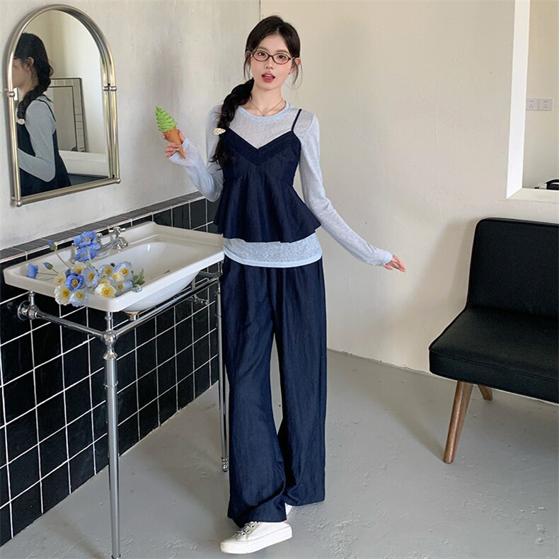 现货3件套气质t恤吊带阔腿裤超火三件套2C275-5518-P165-K268,女装套装/套裙,2C275