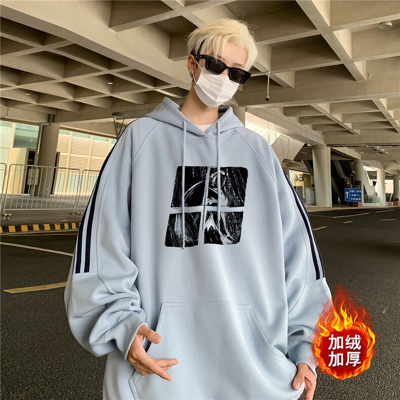 高品质！全棉重磅400克潮牌宽松三条杠连帽卫衣RH1401JR特p68,男装卫衣,星座610B-1