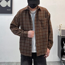 早秋复古宽松长袖衬衫男日系学院风格子休闲寸衣外套CC334，男装衬衫，星座1116A-1（原606A）
