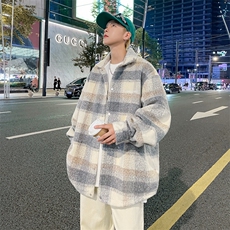 格子毛衣外套男韩版潮流拼色帅气2024冬季新款ins夹克W5473-P75，男装毛呢大衣，星座412-3