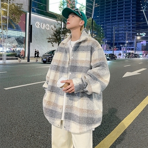 格子毛衣外套男韩版潮流拼色帅气2024冬季新款ins夹克W5473-P75图片